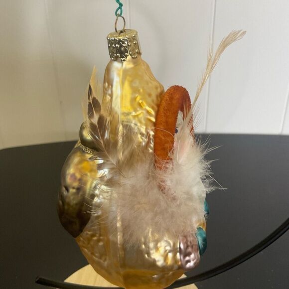 Vintage Old World Christmas Ornament Glass Santa with Feather Gold Red 5.5" - Picture 9 of 11